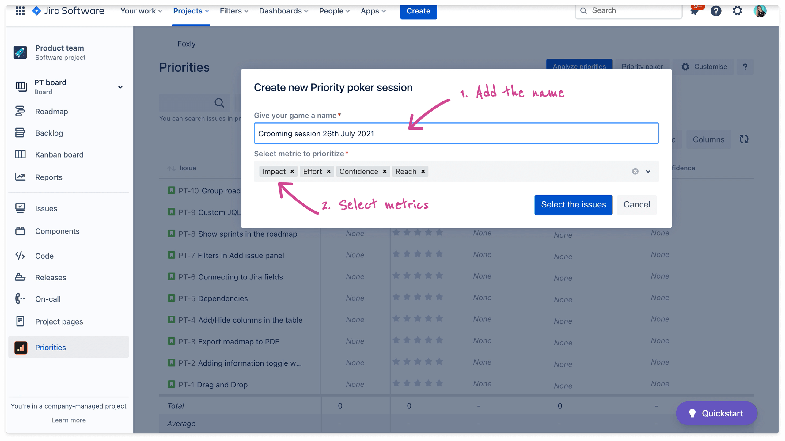 Creating new priority planing poker game in Foxly - Backlog Prioritization plugin for Jira