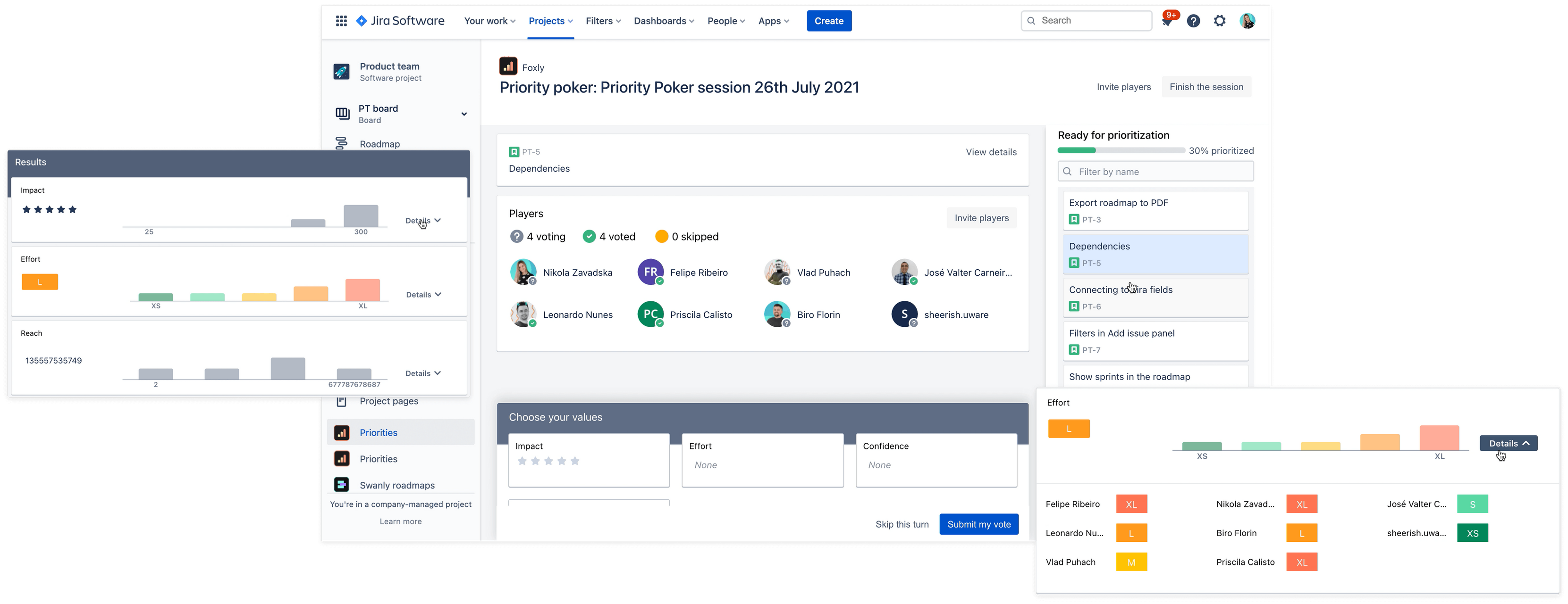 Priority planning poker for Jira cloud - Prioritize your backlog with your team using Foxly Jira Plugin
