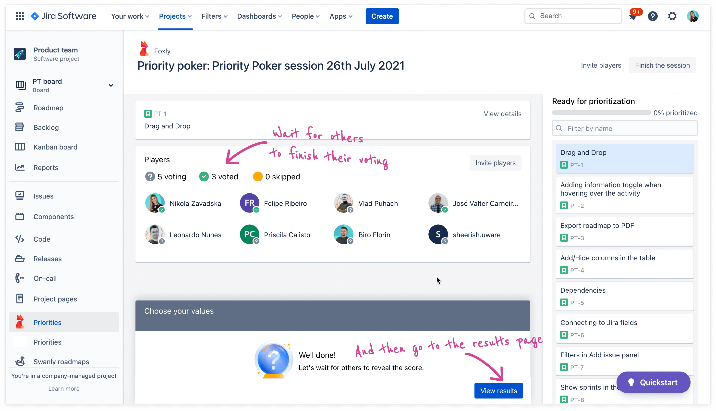 See results of voting in Foxly - Backlog Prioritization plugin for Jira